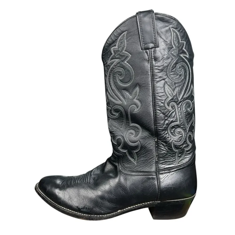 Justin Men’s Black Leather Western Cowboy Boots Size US 14 D